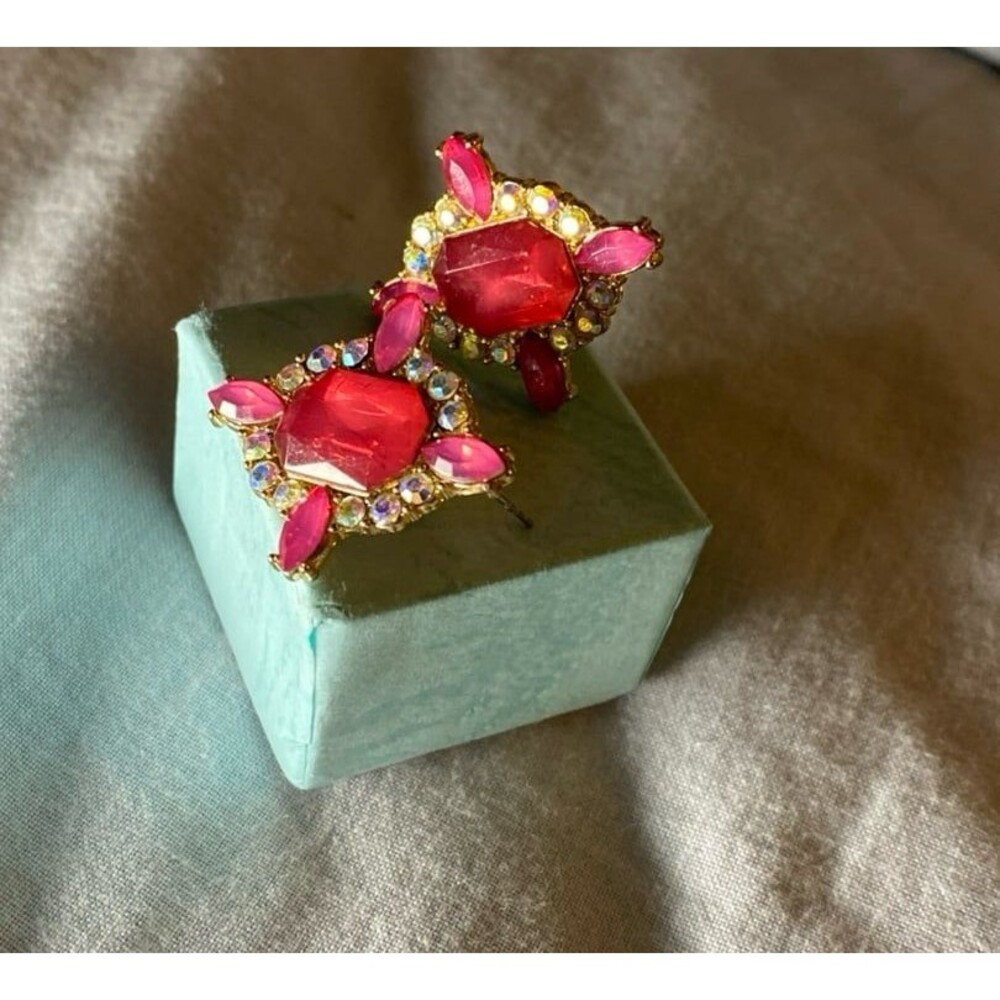 Vintage Joann Rivers Pink Tourmaline Earrings NWOT